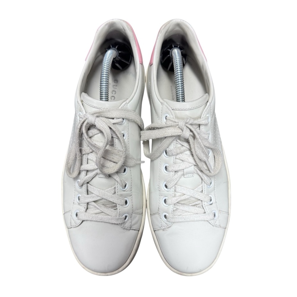 Gucci White Leather Sneakers with Pink Heel Tab - Picture 3 of 16